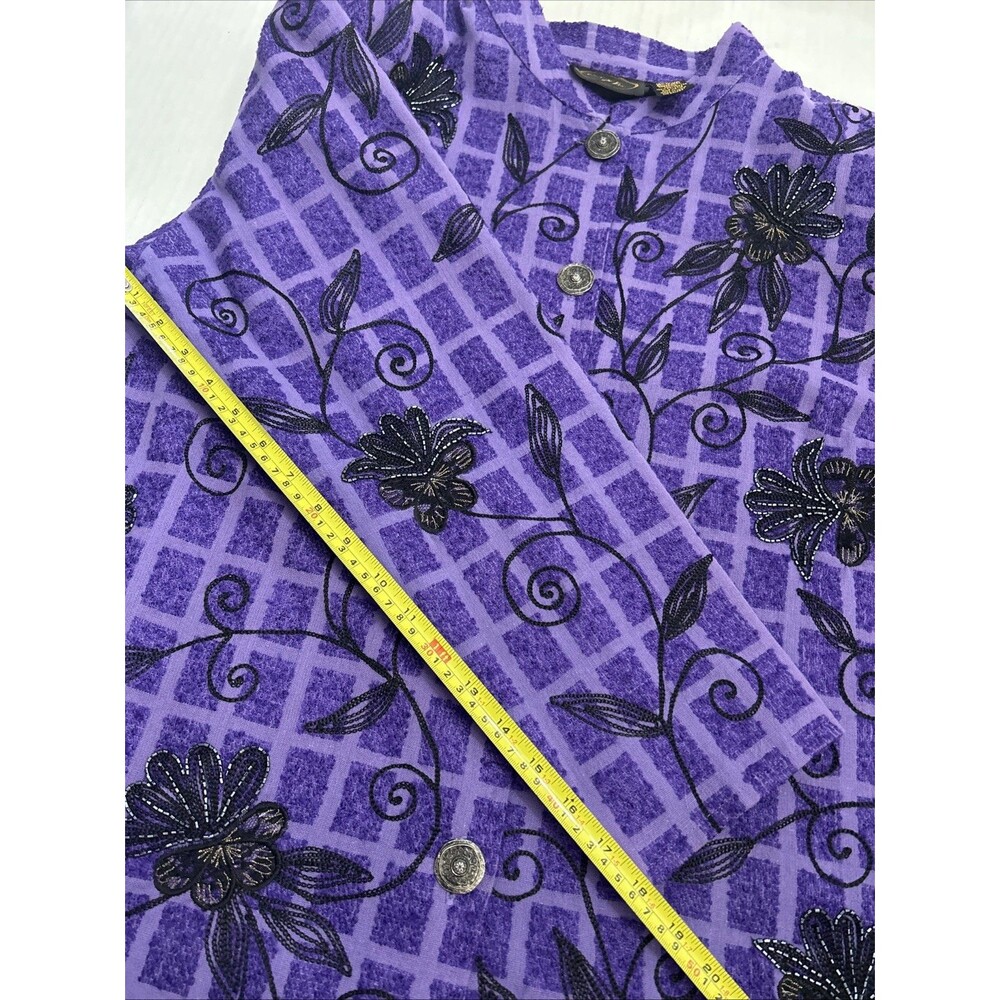 Vintage Alex Kim Women’s purple Button  Jacket, Beaded Embroidered Flowers Sz 1X - Picture 8 of 16
